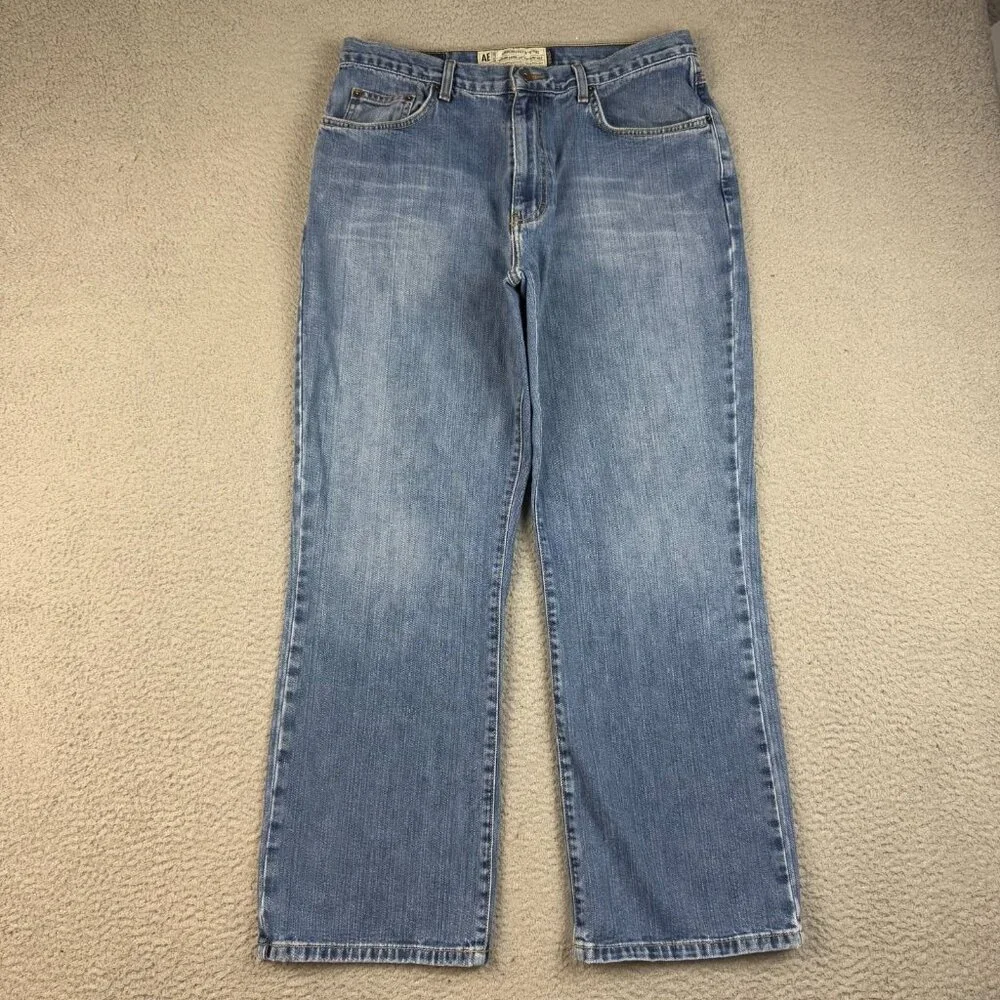 American Eagle Jean Mens 34x30 Blue Denim Straight Leg Cotton Relaxed Fit Modern